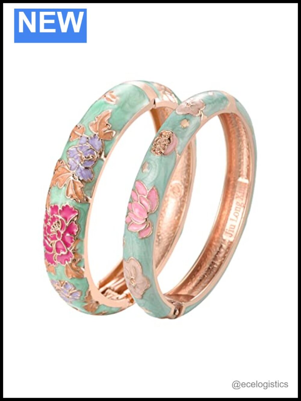 UJOY Cloisonne Bangle Bracelet Gold Plated Enamel Handcrafted Gift for Women